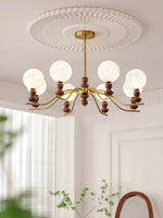Moonlit Globe Chandelier – Modern Wood & Gold Pendant Light for Dining Room and Living Room