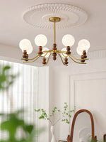 Moonlit Globe Chandelier – Modern Wood & Gold Pendant Light for Dining Room and Living Room