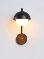 Morrow Dome Wall Sconce in Black Travertine with Opal Glass