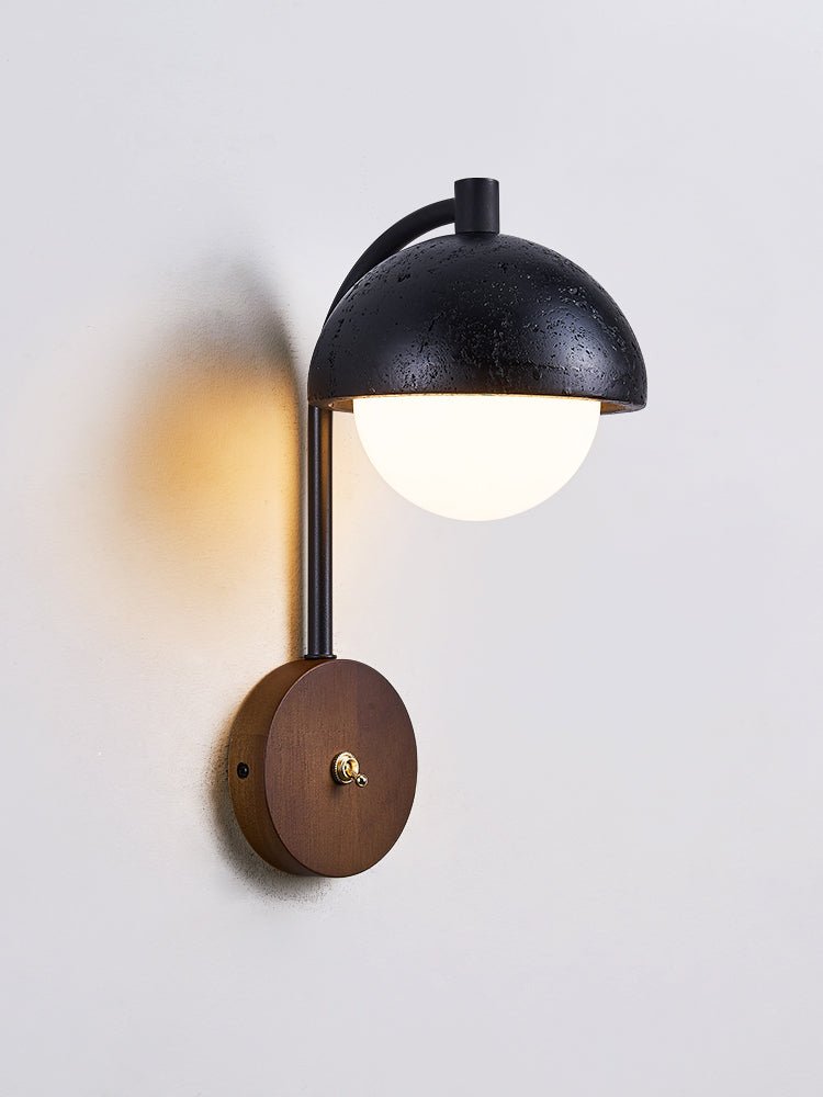 Morrow Dome Wall Sconce in Black Travertine with Opal Glass
