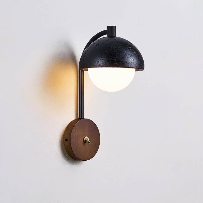 Morrow Dome Wall Sconce in Black Travertine with Opal Glass