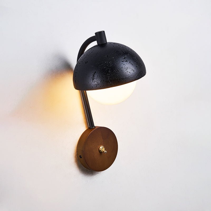 Morrow Dome Wall Sconce in Black Travertine with Opal Glass