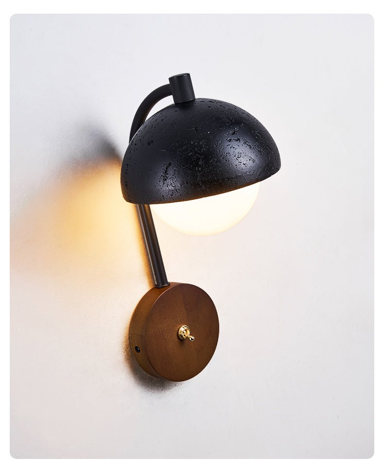 Morrow Dome Wall Sconce in Black Travertine with Opal Glass