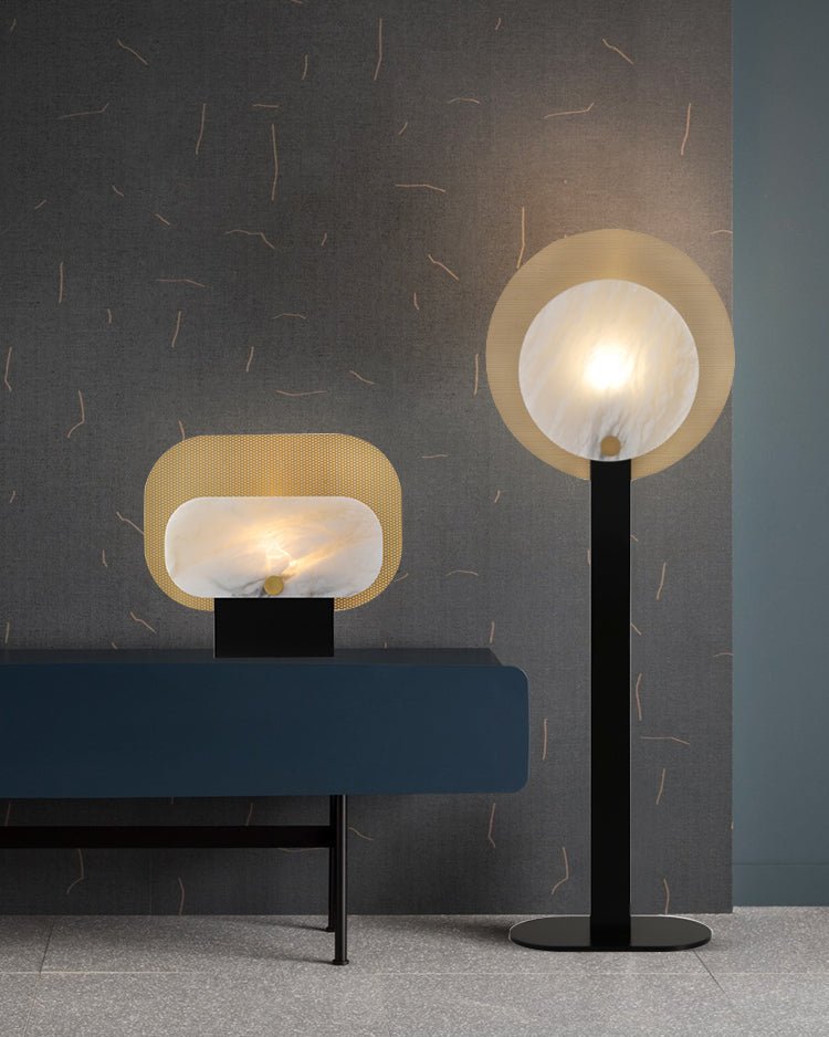 Mosaic Elegance Alabaster Table Lamp with Gold Metal Frame