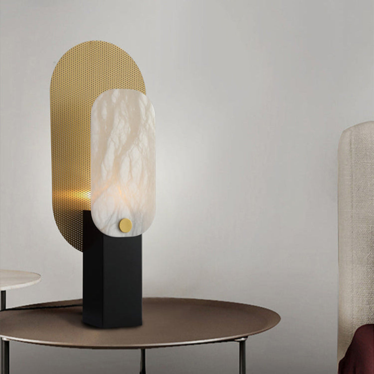 Mosaic Elegance Alabaster Table Lamp with Gold Metal Frame