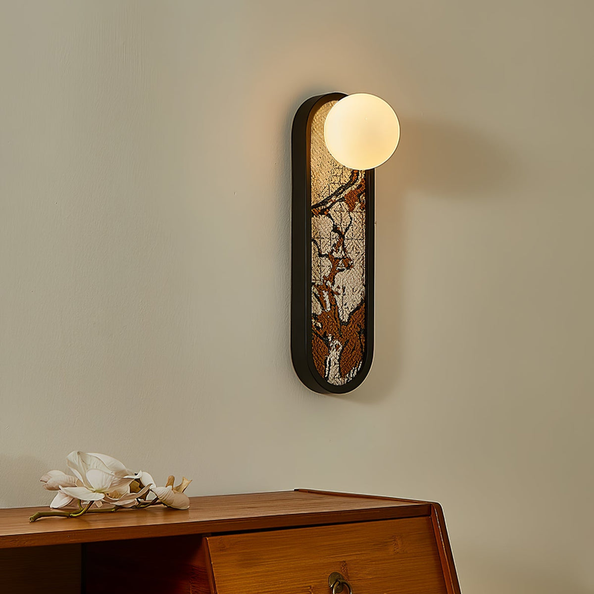 Mosaic Wall Sconce with Embroidered Fabric Shade in Gold or Black