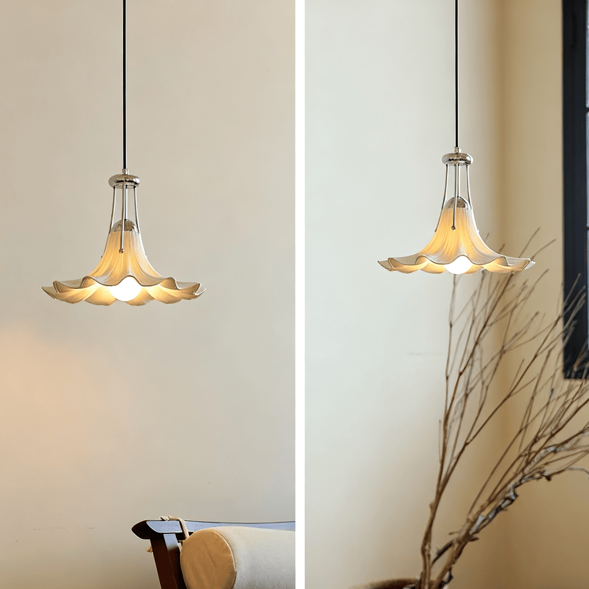 Mugena Floral Glass Pendant Light in Chrome for Dining and Living Spaces