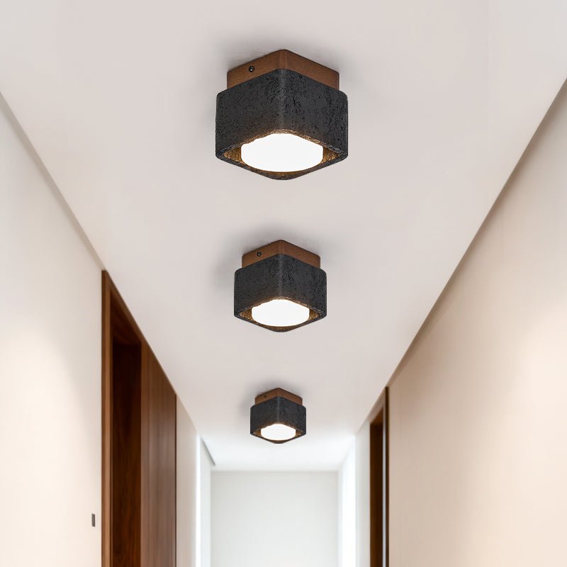 Sky Hole Black Travertine & Walnut Flush Mount Ceiling Light