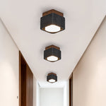 Sky Hole Black Travertine & Walnut Flush Mount Ceiling Light