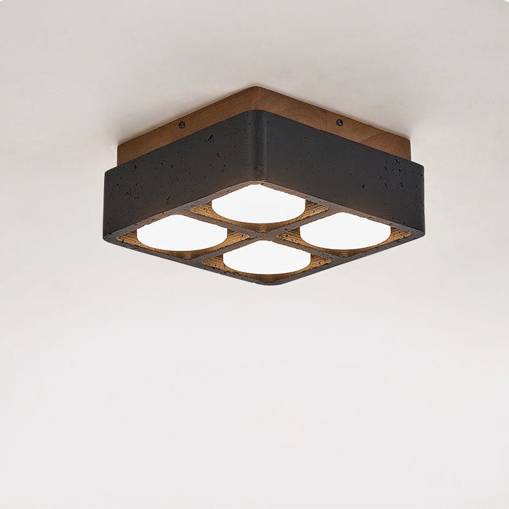 Sky Hole Black Travertine & Walnut Flush Mount Ceiling Light