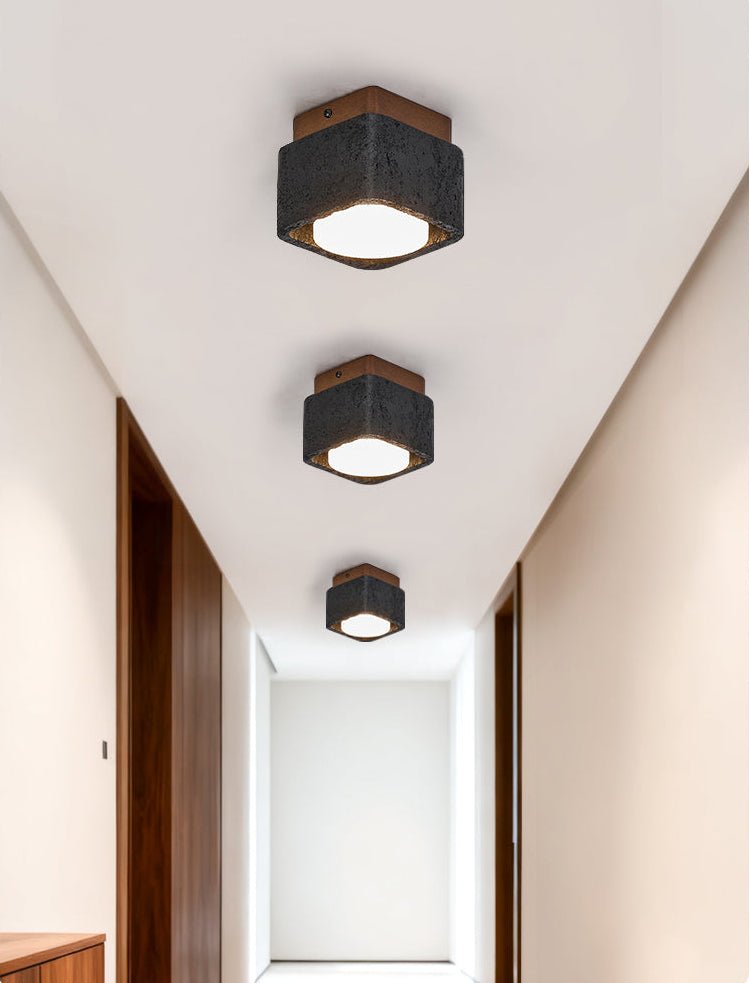 Sky Hole Black Travertine & Walnut Flush Mount Ceiling Light