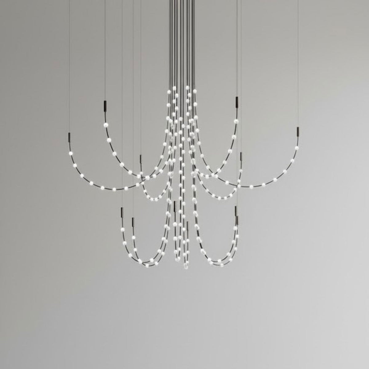 Multidot Modern LED Chandelier with Acrylic Spheres and Metal Rings