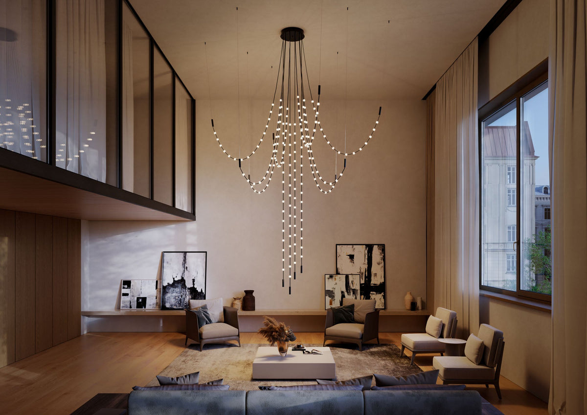 Multidot Modern LED Chandelier with Acrylic Spheres and Metal Rings