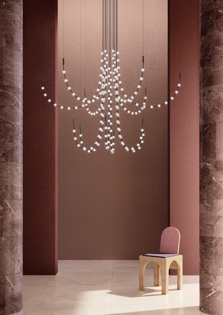 Multidot Modern LED Chandelier with Acrylic Spheres and Metal Rings