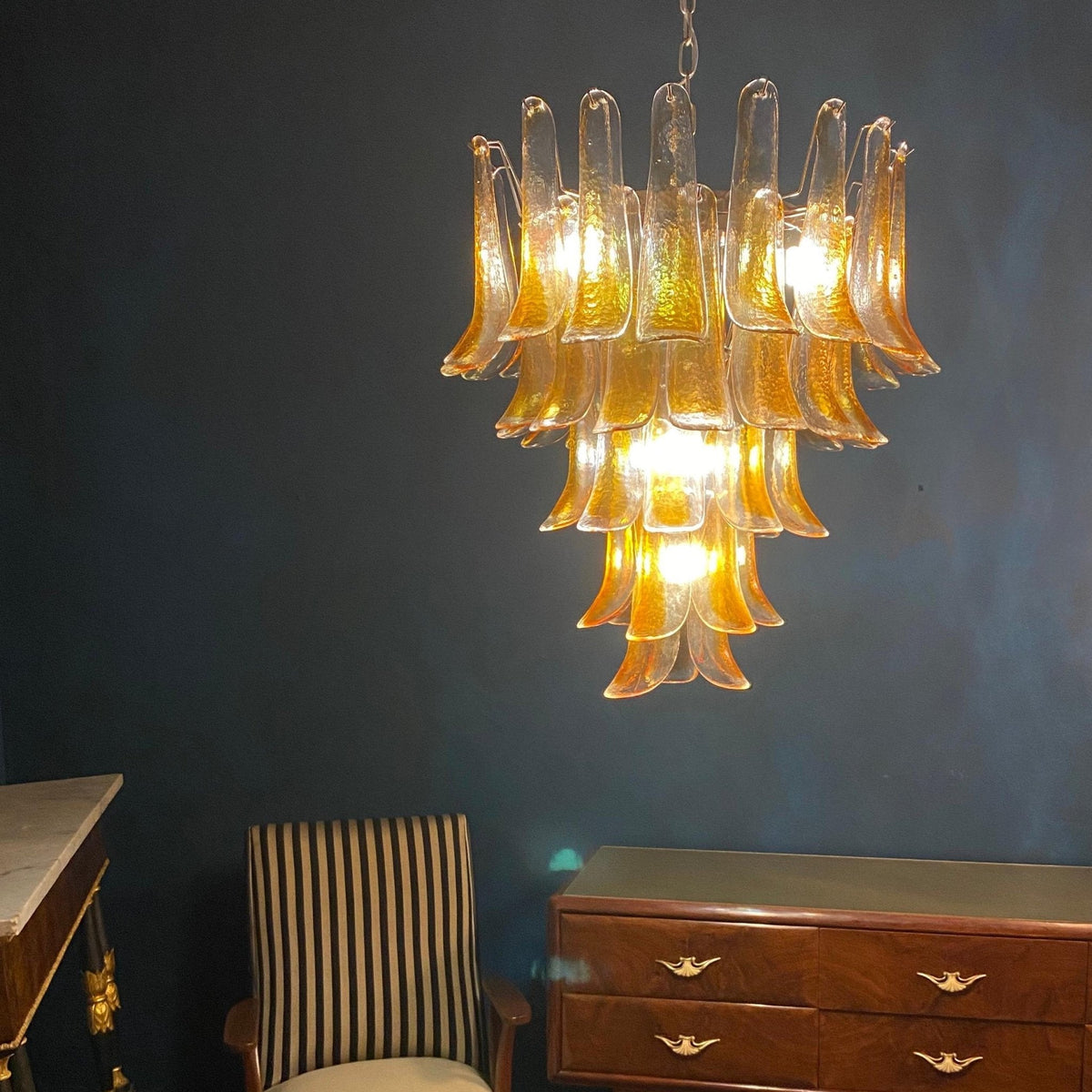 Amber Glass Petal Chandelier – Handcrafted Venetian Modern Pendant Light
