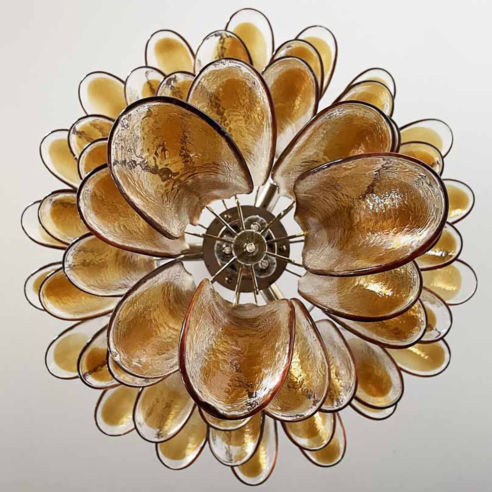Amber Glass Petal Chandelier – Handcrafted Venetian Modern Pendant Light