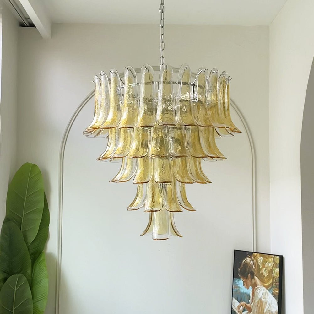 Amber Glass Petal Chandelier – Handcrafted Venetian Modern Pendant Light