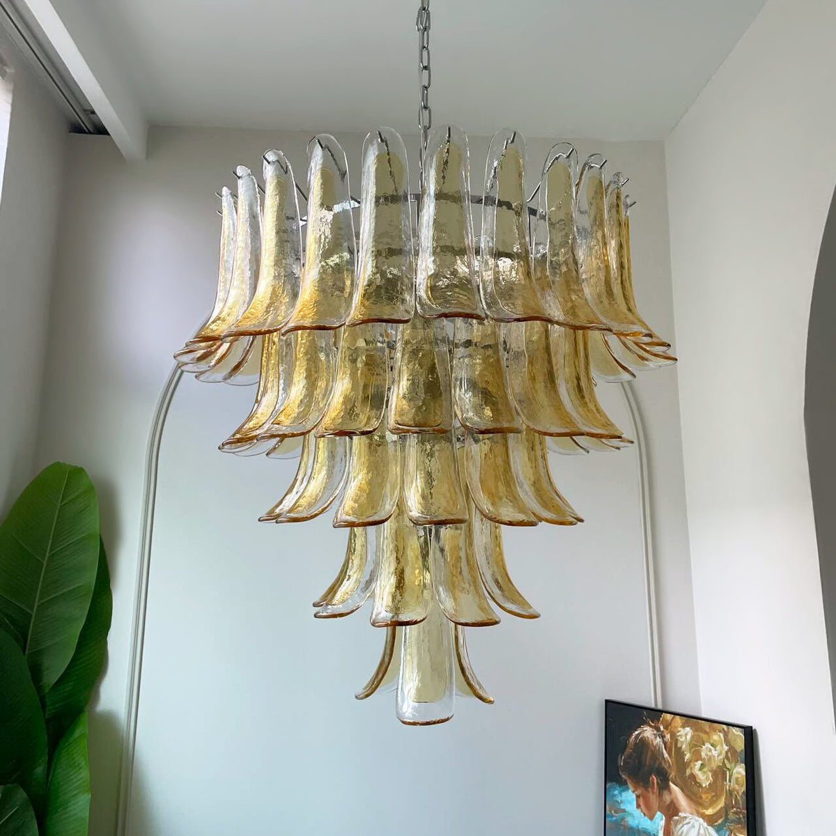 Amber Glass Petal Chandelier – Handcrafted Venetian Modern Pendant Light