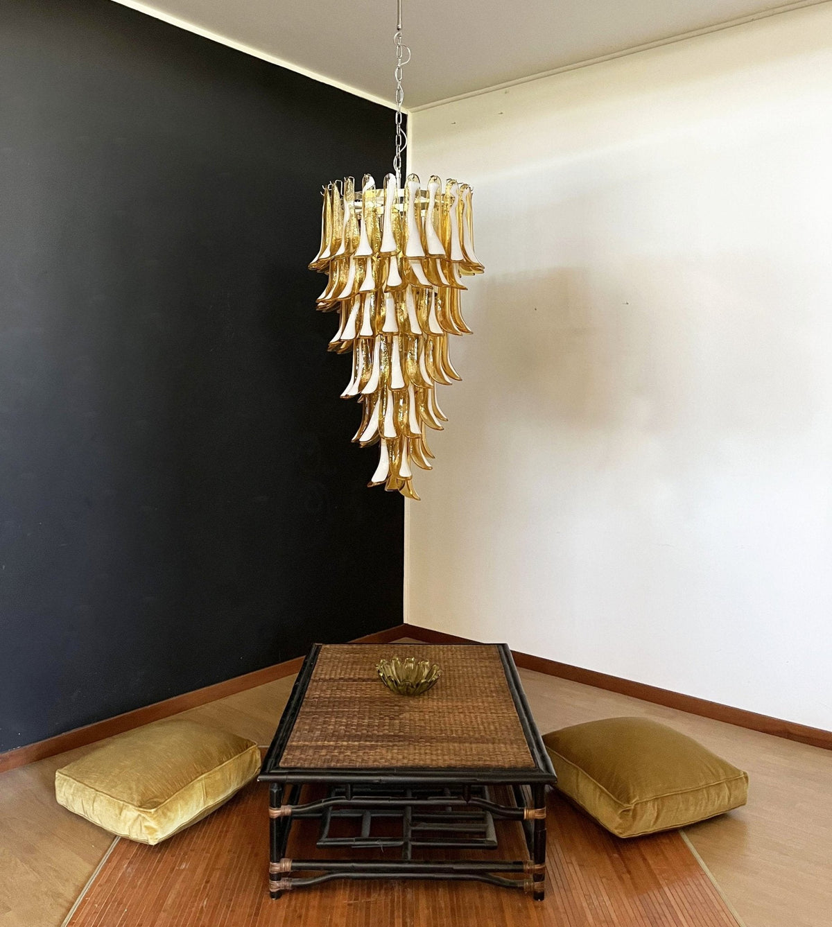 Amber Glass Petal Spiral Chandelier – Modern Designer Pendant Light