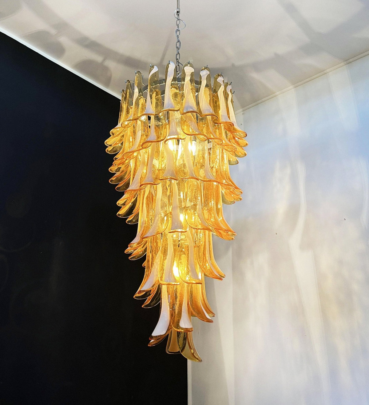 Amber Glass Petal Spiral Chandelier – Modern Designer Pendant Light