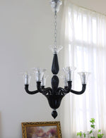 Black Iron Candle Chandelier with Clear Glass Shades for Dining Room and Living Room