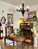 Black Iron Candle Chandelier with Clear Glass Shades for Dining Room and Living Room