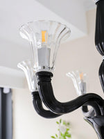 Black Iron Candle Chandelier with Clear Glass Shades for Dining Room and Living Room