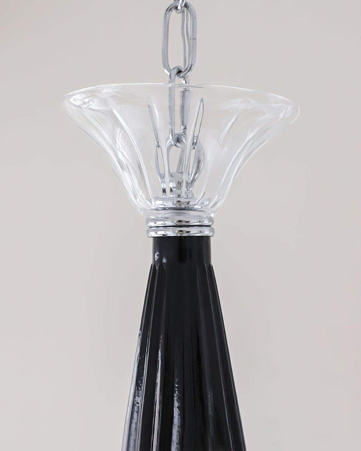 Black Iron Candle Chandelier with Clear Glass Shades for Dining Room and Living Room