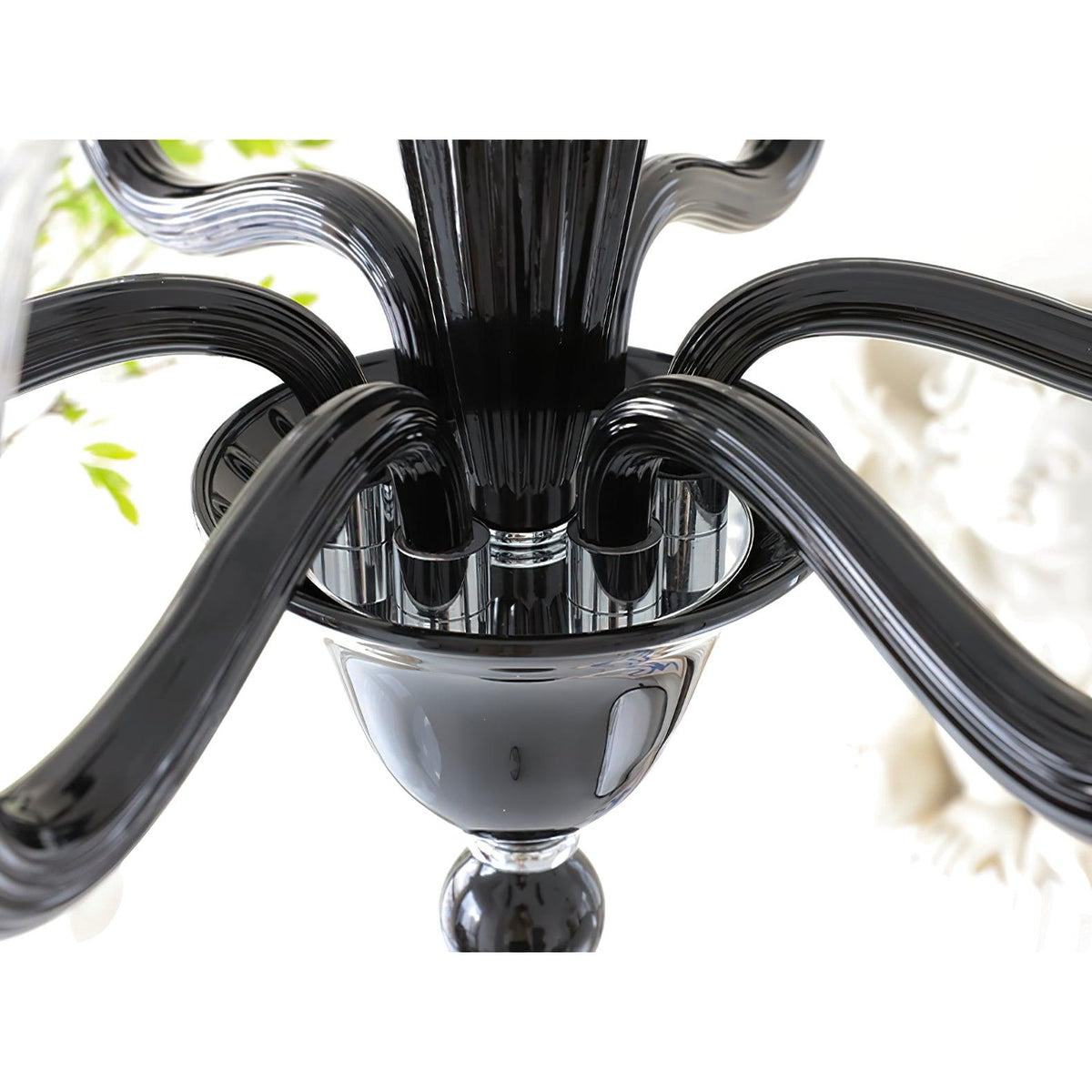 Black Iron Candle Chandelier with Clear Glass Shades for Dining Room and Living Room