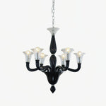 Black Iron Candle Chandelier with Clear Glass Shades for Dining Room and Living Room