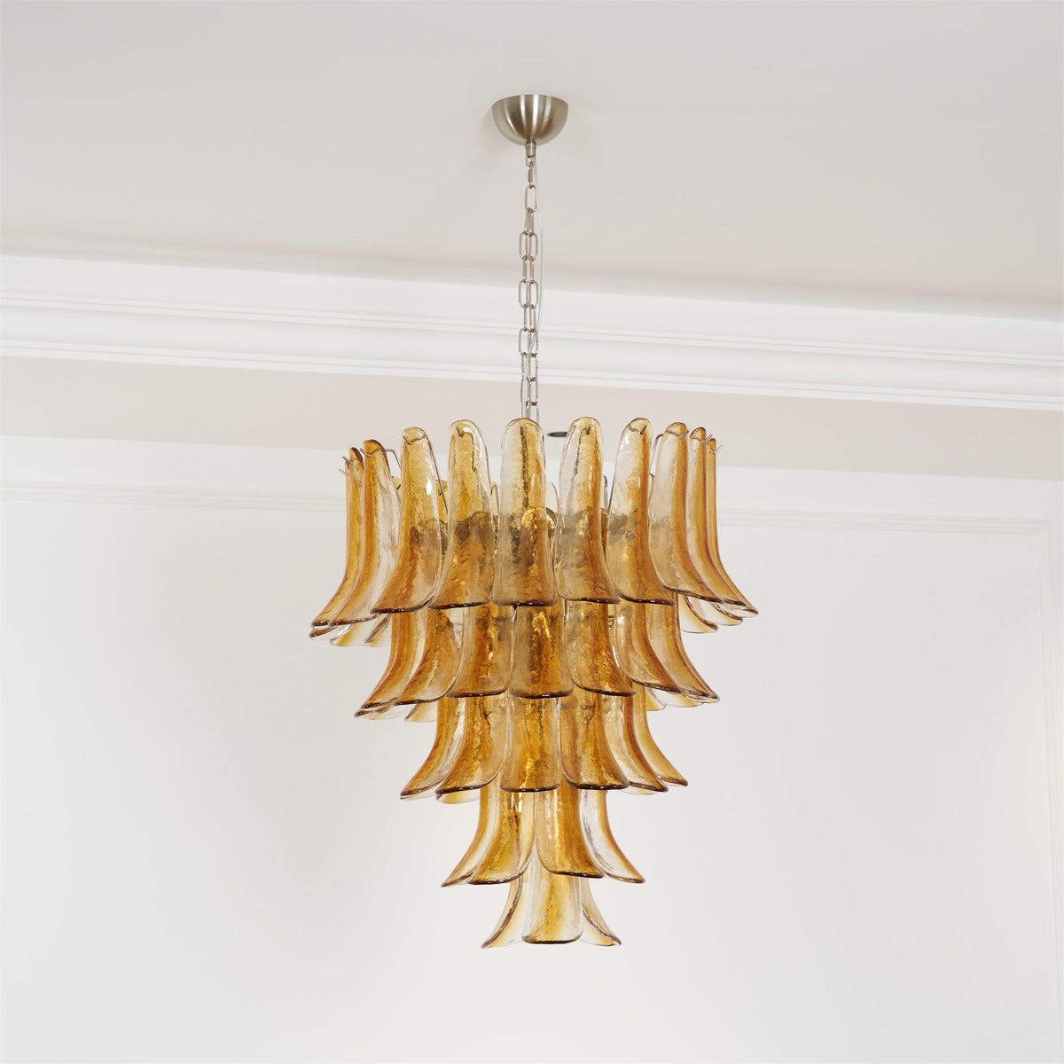 Amber Glass Lily Chandelier – Handcrafted Murano Style Pendant Light