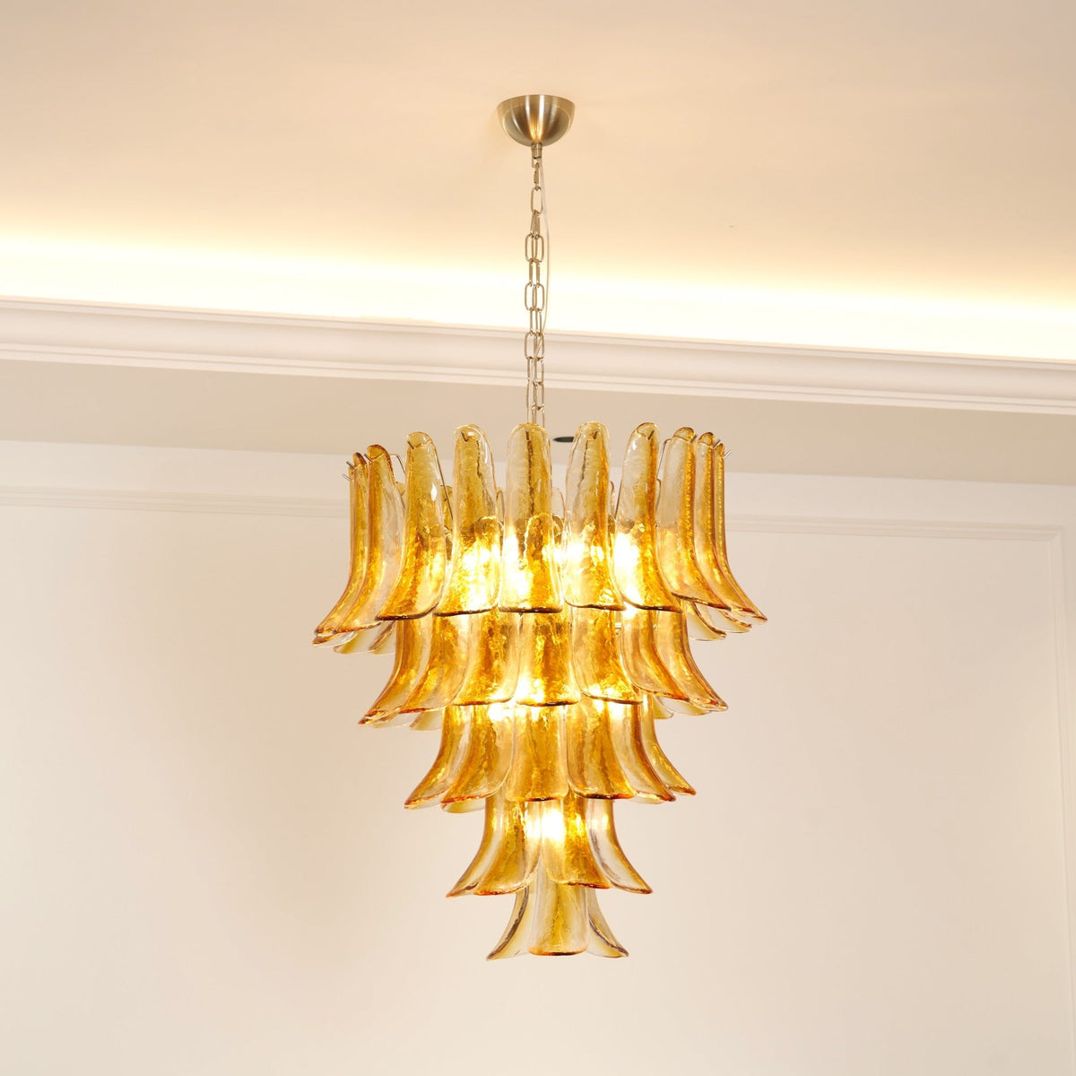 Amber Glass Lily Chandelier – Handcrafted Murano Style Pendant Light