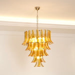 Amber Glass Lily Chandelier – Handcrafted Murano Style Pendant Light