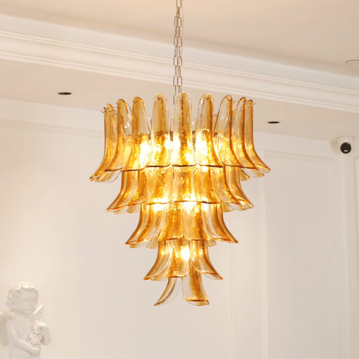 Amber Glass Lily Chandelier – Handcrafted Murano Style Pendant Light