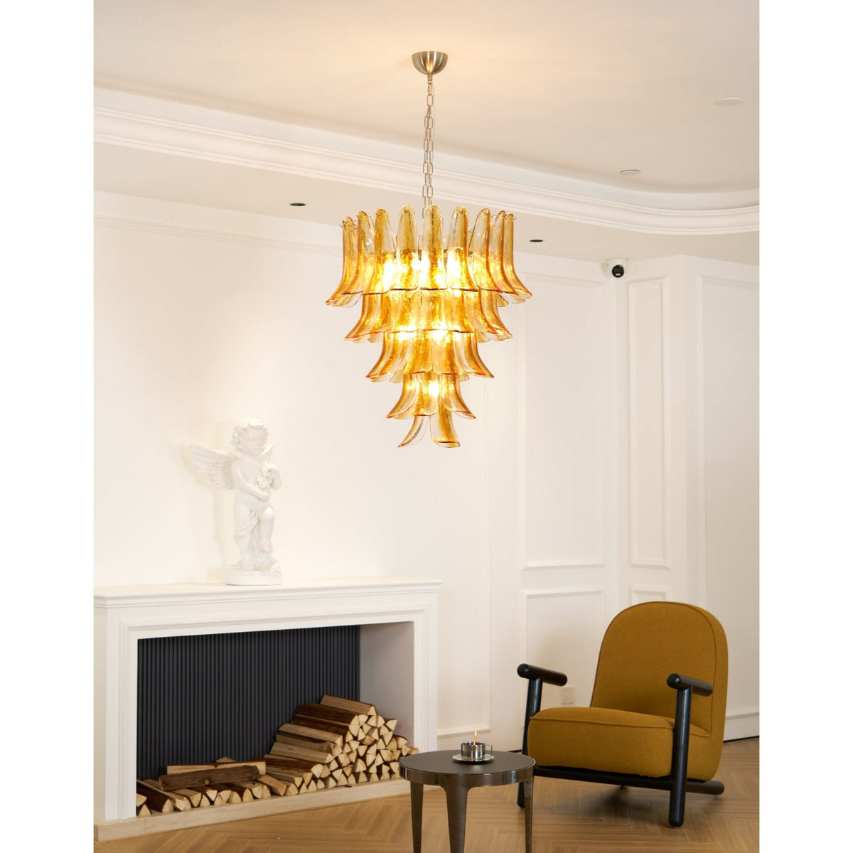 Amber Glass Lily Chandelier – Handcrafted Murano Style Pendant Light