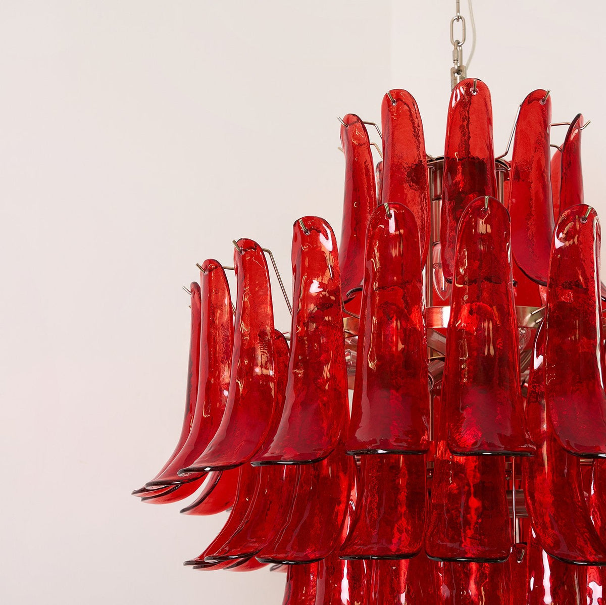 Crimson Cascade Glass Chandelier | Hand-Blown Murano-Style Pendant for Dining Room & Foyer