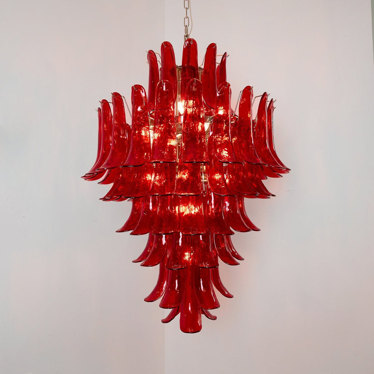 Crimson Cascade Glass Chandelier | Hand-Blown Murano-Style Pendant for Dining Room & Foyer
