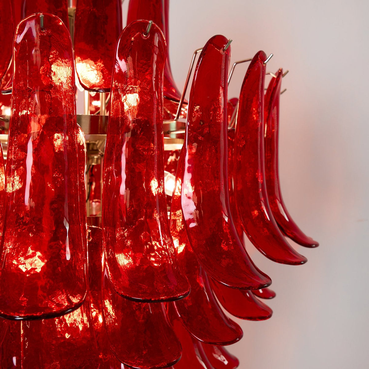 Crimson Cascade Glass Chandelier | Hand-Blown Murano-Style Pendant for Dining Room & Foyer