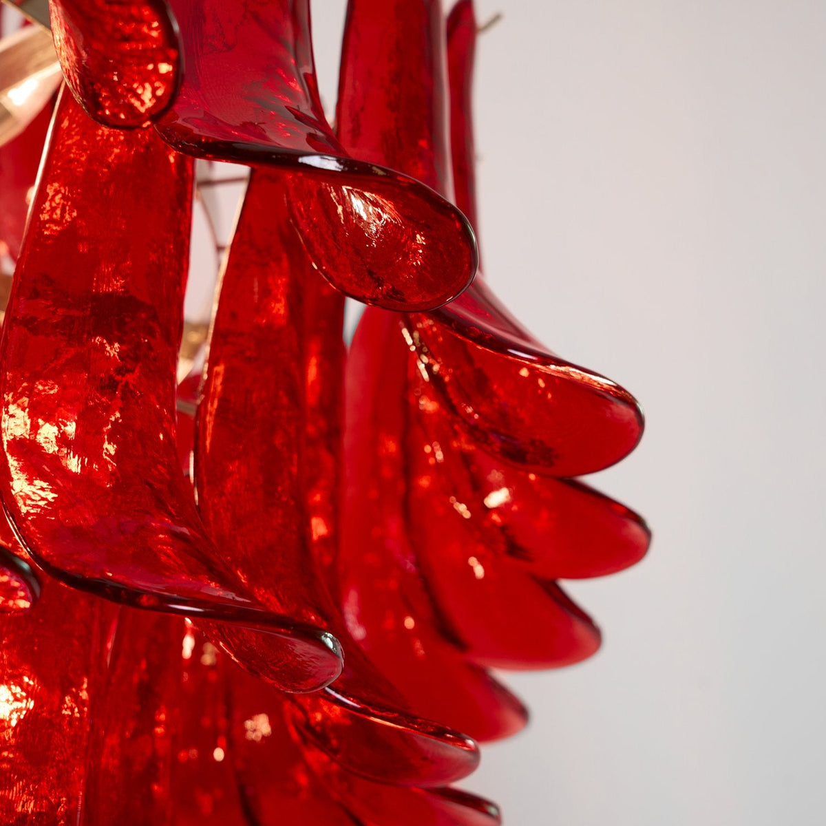 Crimson Cascade Glass Chandelier | Hand-Blown Murano-Style Pendant for Dining Room & Foyer