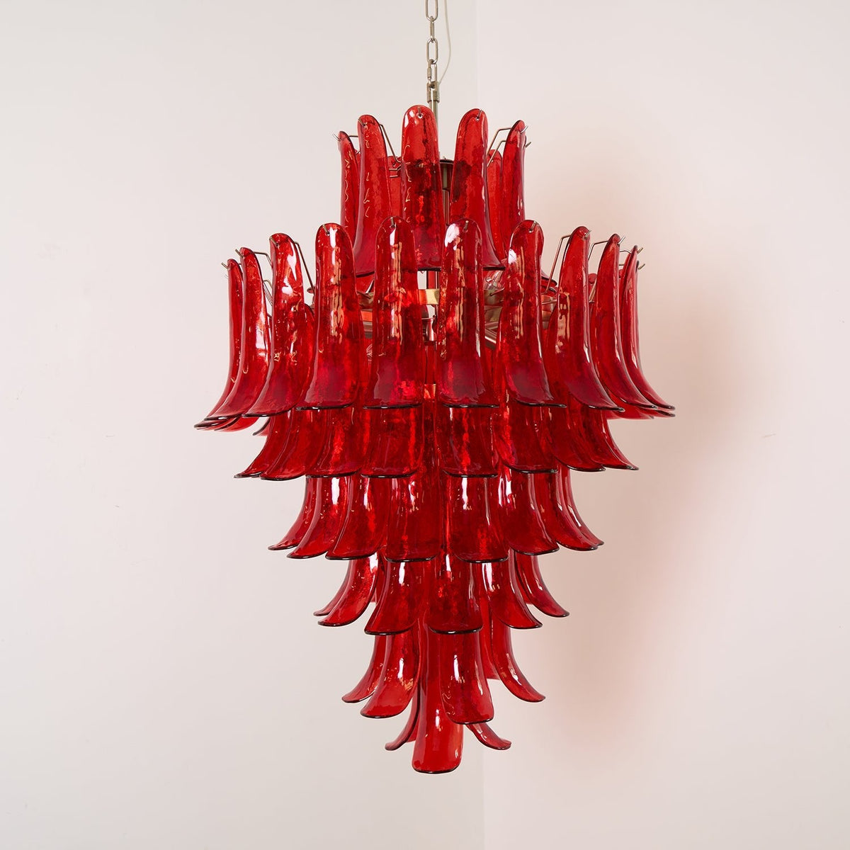 Crimson Cascade Glass Chandelier | Hand-Blown Murano-Style Pendant for Dining Room & Foyer