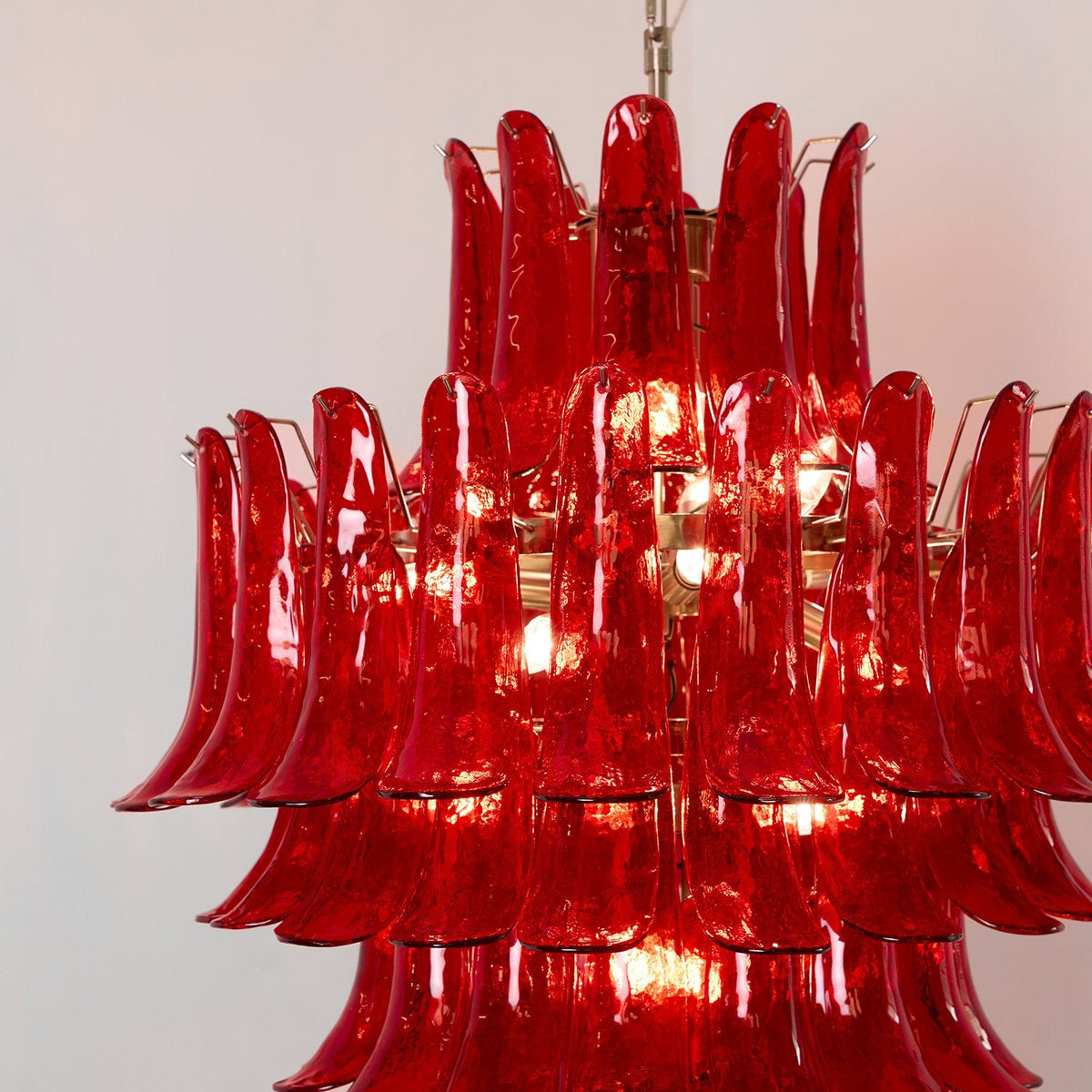 Crimson Cascade Glass Chandelier | Hand-Blown Murano-Style Pendant for Dining Room & Foyer