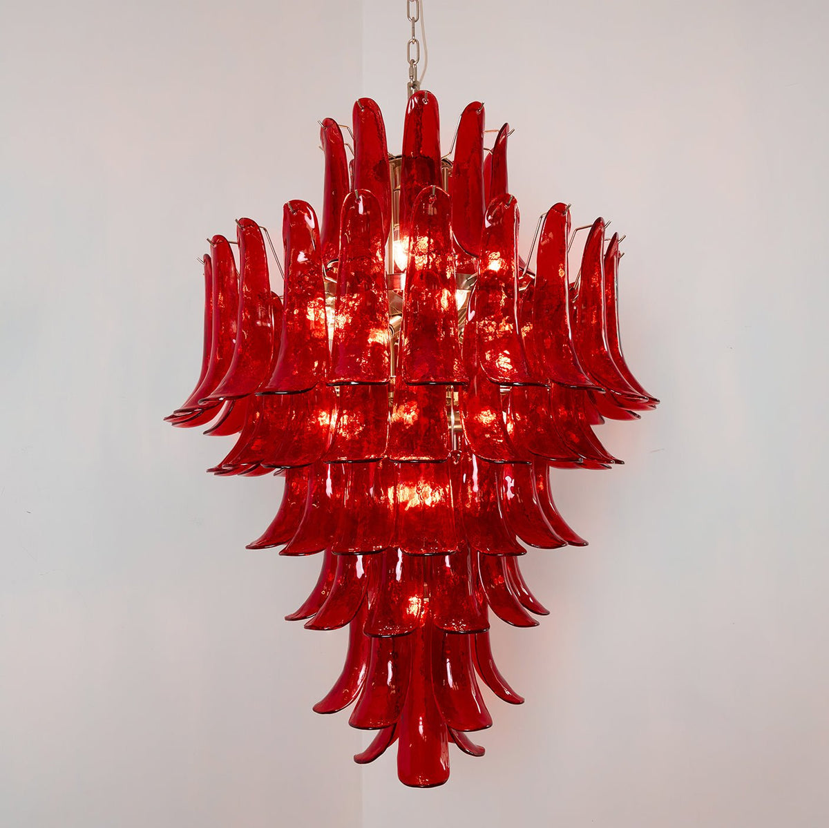 Crimson Cascade Glass Chandelier | Hand-Blown Murano-Style Pendant for Dining Room & Foyer