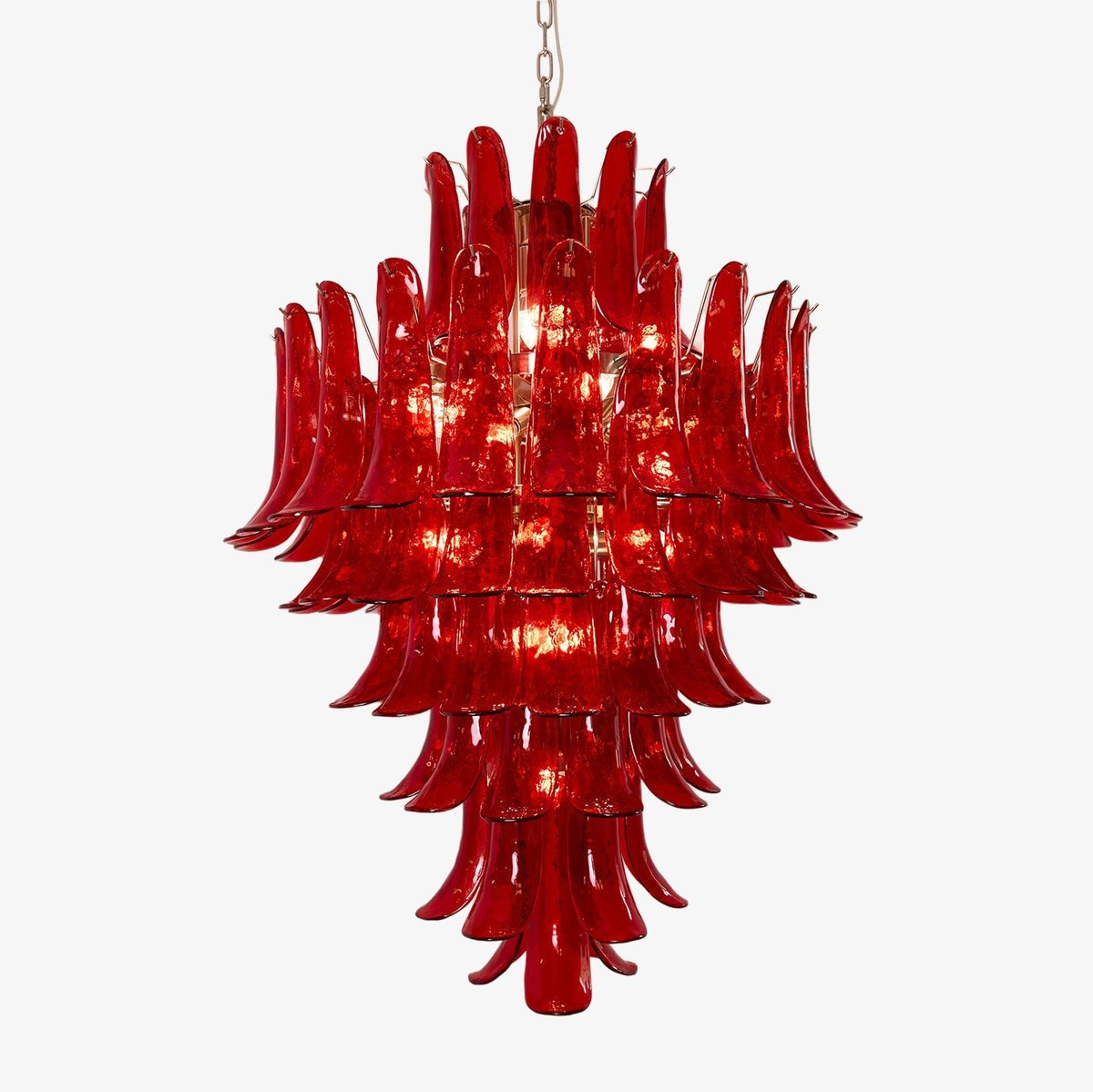 Crimson Cascade Glass Chandelier | Hand-Blown Murano-Style Pendant for Dining Room & Foyer