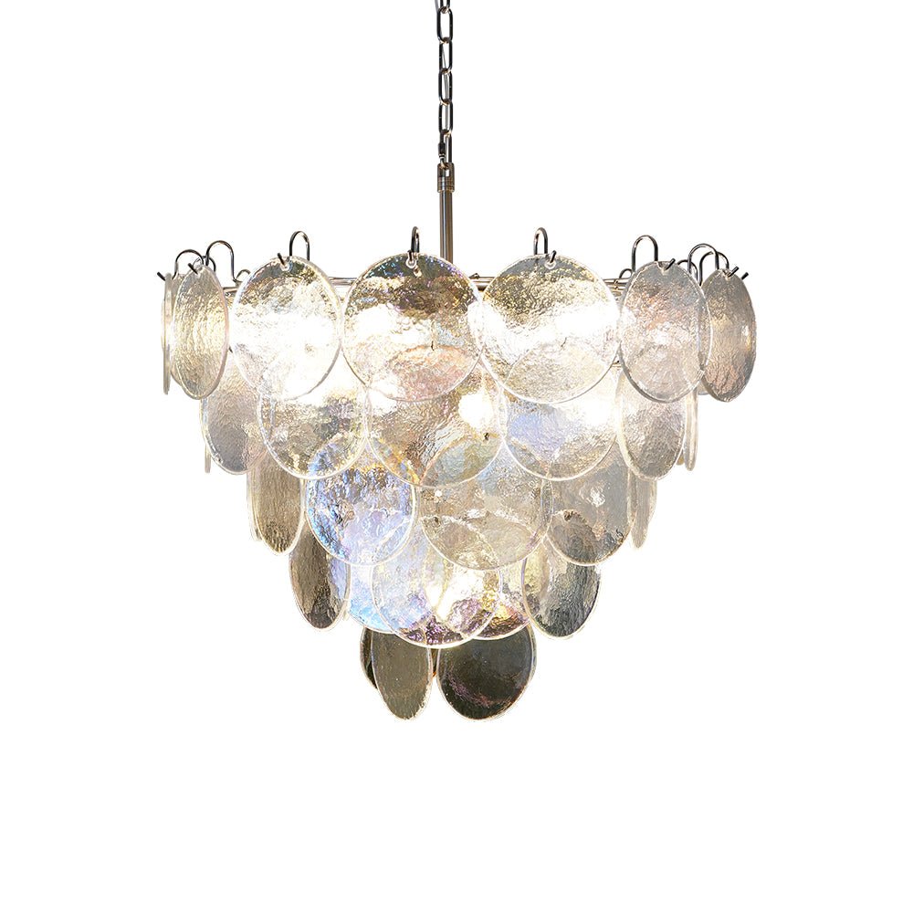 Iridescent Glass Disc Chandelier – Modern Pendant Light for Dining Room and Living Room