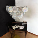 Iridescent Glass Disc Chandelier – Modern Pendant Light for Dining Room and Living Room