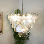 Iridescent Glass Disc Chandelier – Modern Pendant Light for Dining Room and Living Room