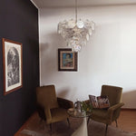 Iridescent Glass Disc Chandelier – Modern Pendant Light for Dining Room and Living Room