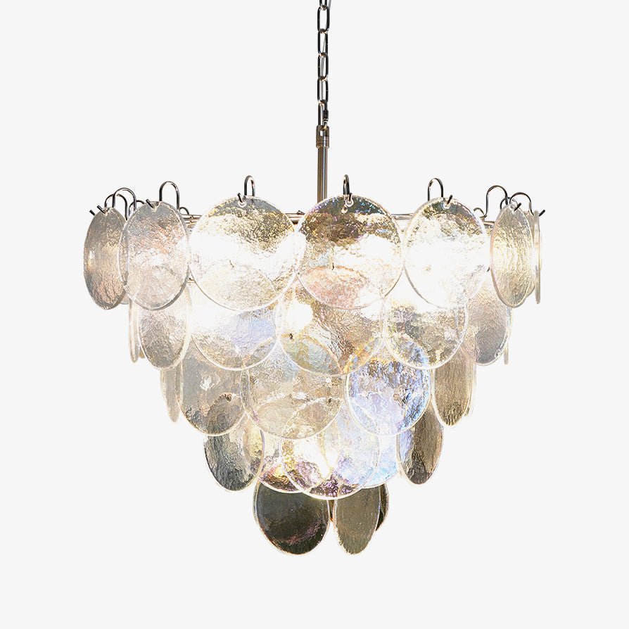 Iridescent Glass Disc Chandelier – Modern Pendant Light for Dining Room and Living Room