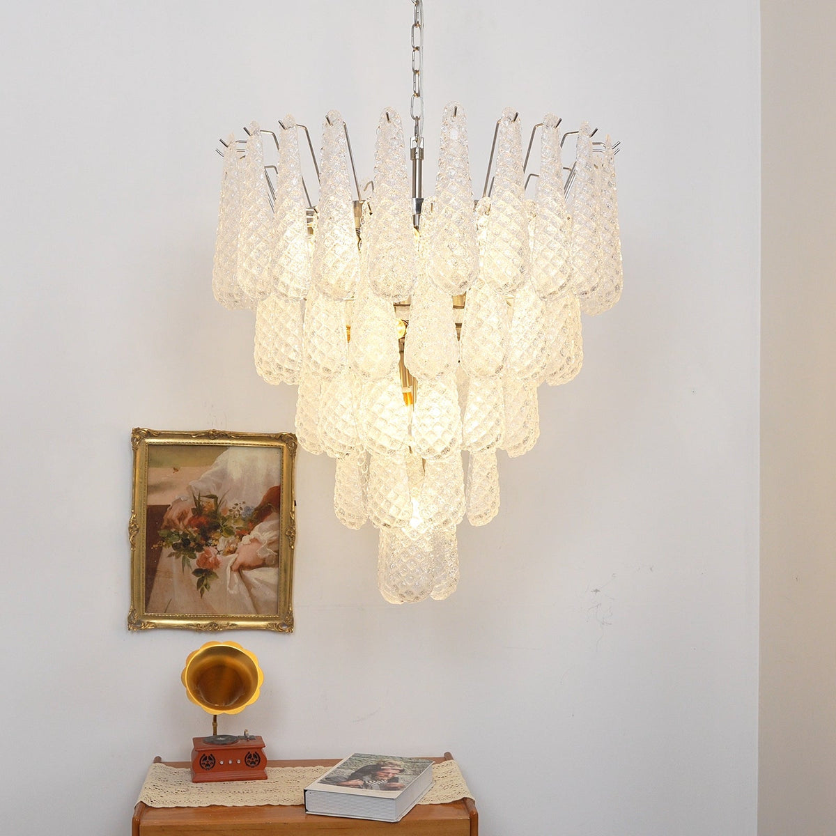Glass Dewdrop Chandelier – Modern Art Glass Pendant Light for Dining Room and Foyer