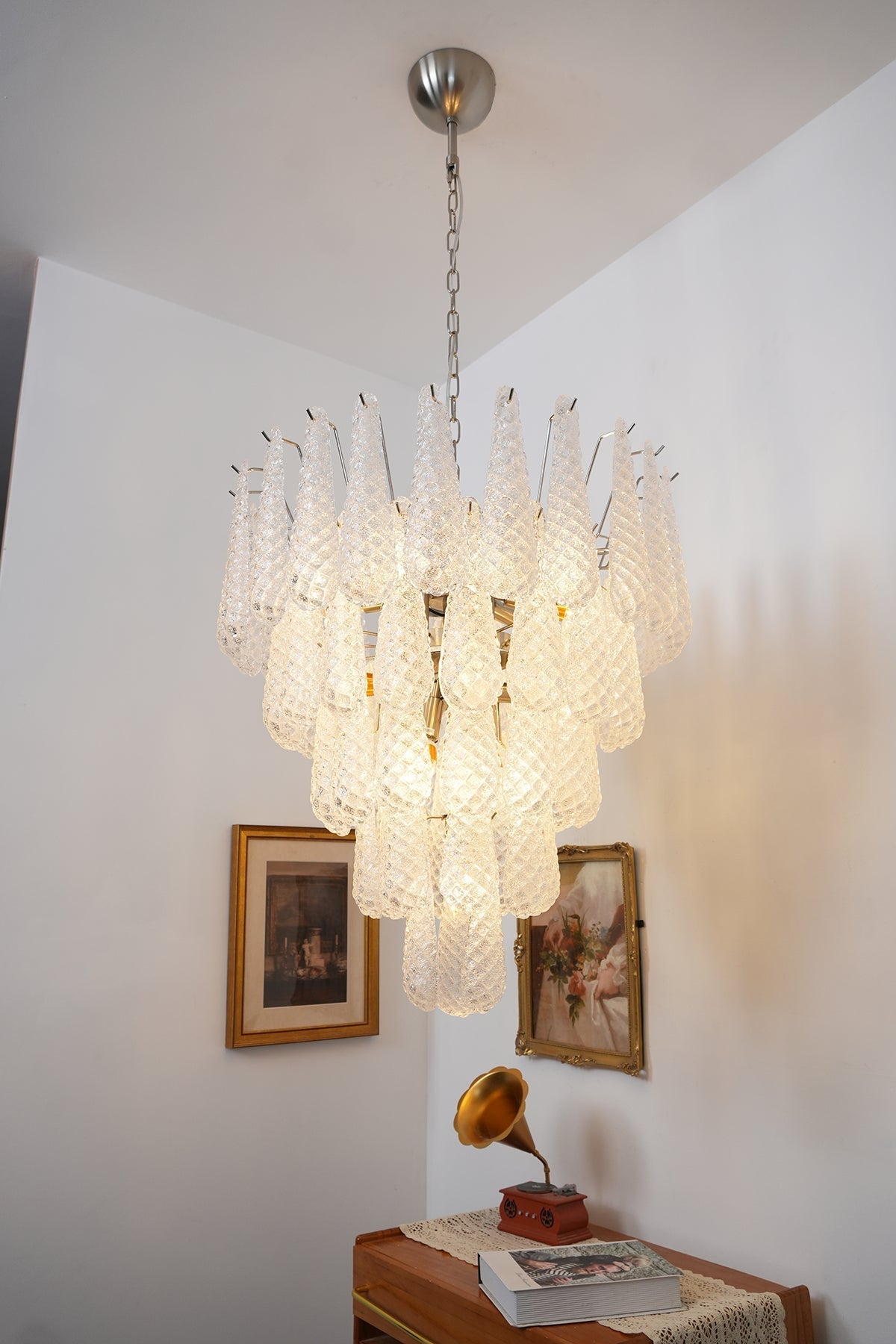 Glass Dewdrop Chandelier – Modern Art Glass Pendant Light for Dining Room and Foyer
